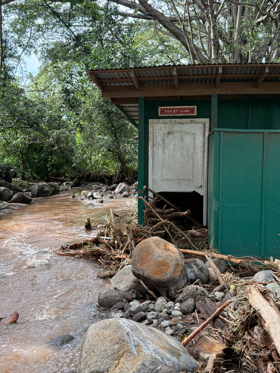 image of destroyed bathroom from river
