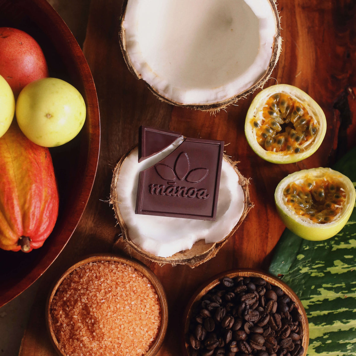 Image of chocolate square sitting among fruit