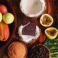 Image of chocolate square sitting among fruit